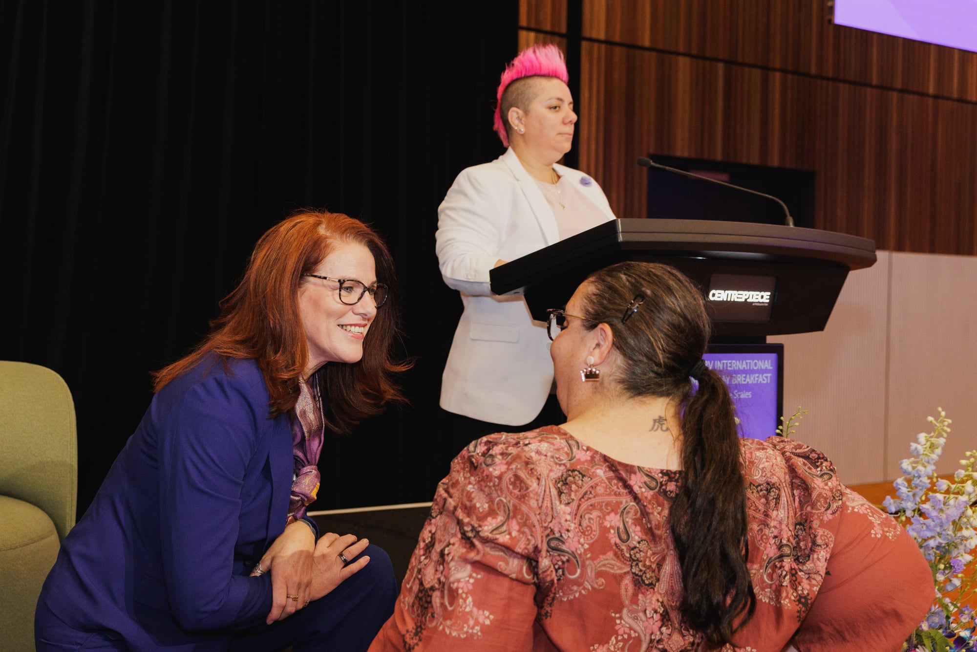 Angela Hucker engaging a live audience