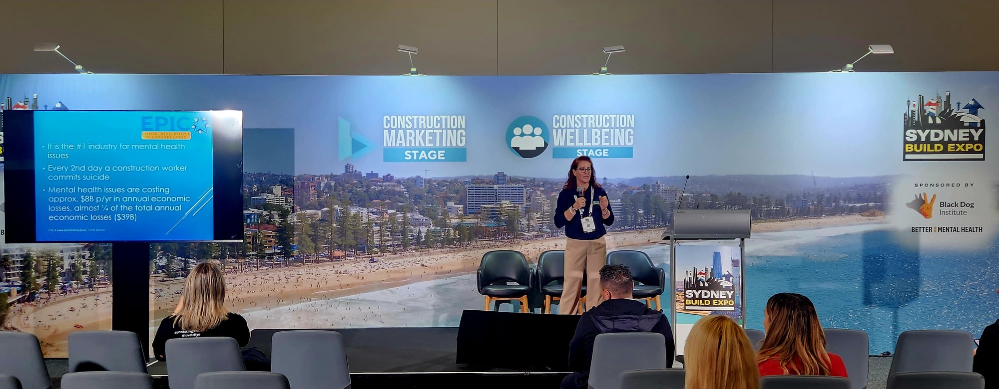 Angela Hucker on the main stage at Sydney Build